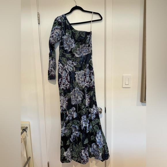 Marchesa Notte Floral-Embroidered One-Shoulder Gown NWT - Picture 4 of 7